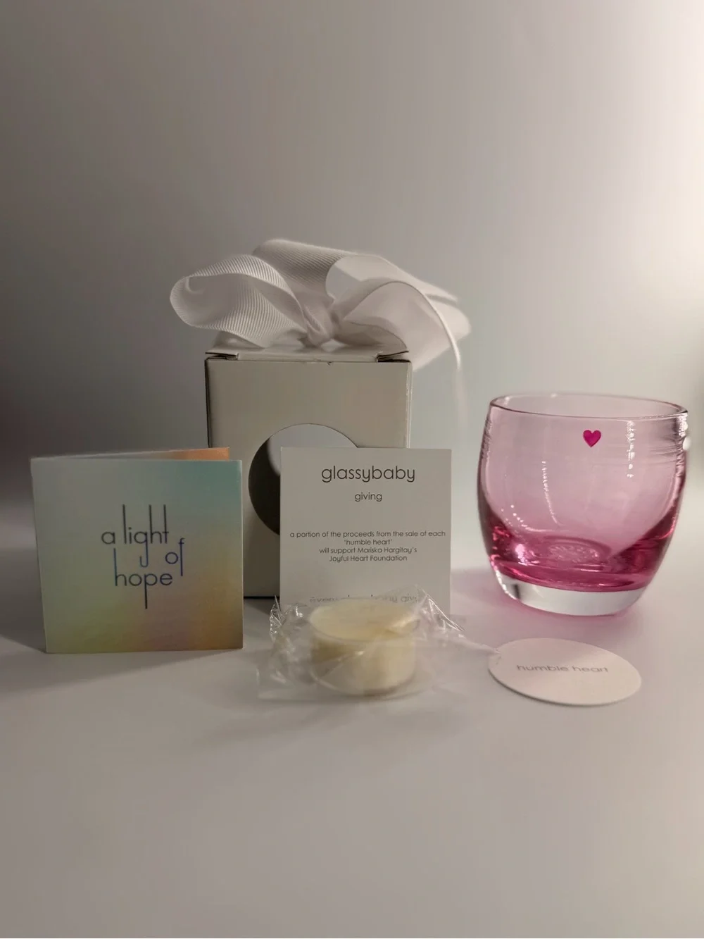 Glassybaby RARE Humble Heart Pink Hand-Blown Glass Votive Candle Holder. New!